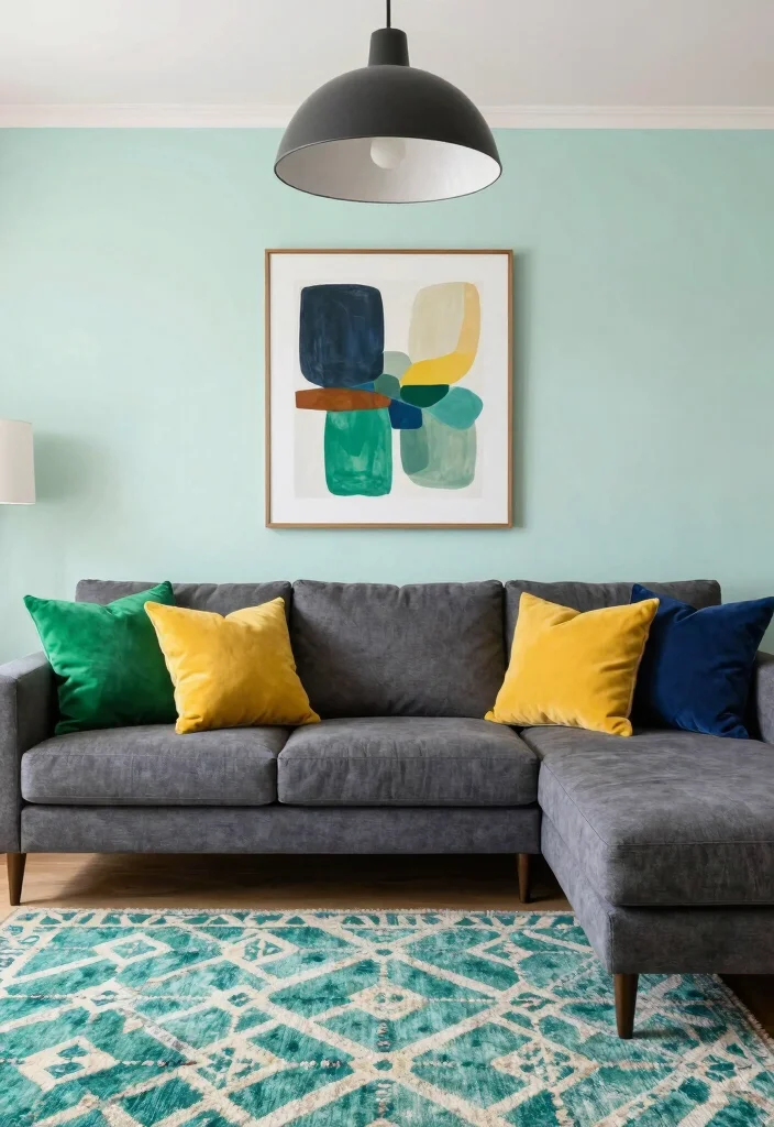 12 Dark Grey Sectional Living Room Ideas with Depth 4. Bold Color Combinations 0