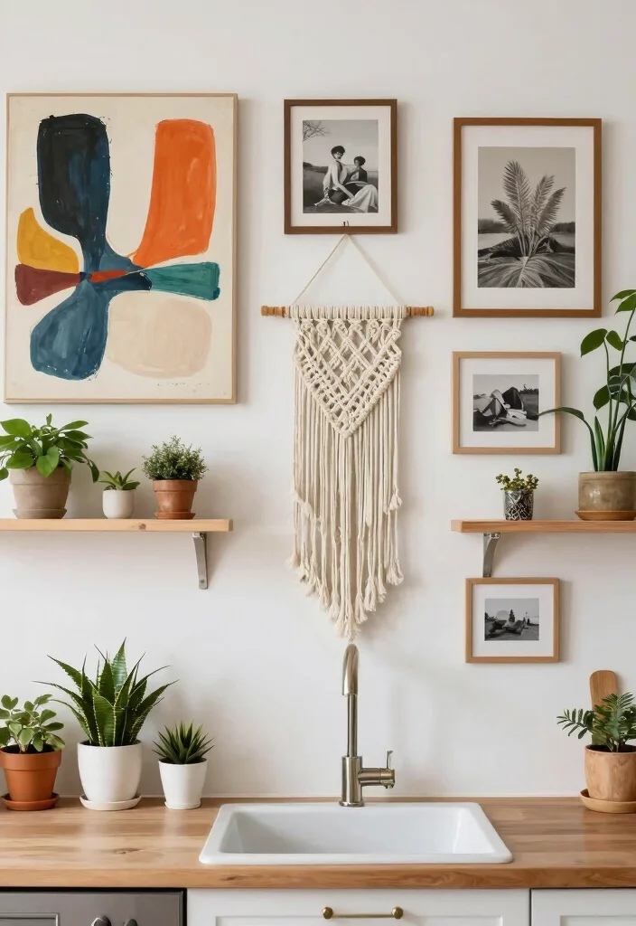 12 Eclectic Kitchen Ideas with Mixed Texture and Color 4. Bohemian Wall Art 0