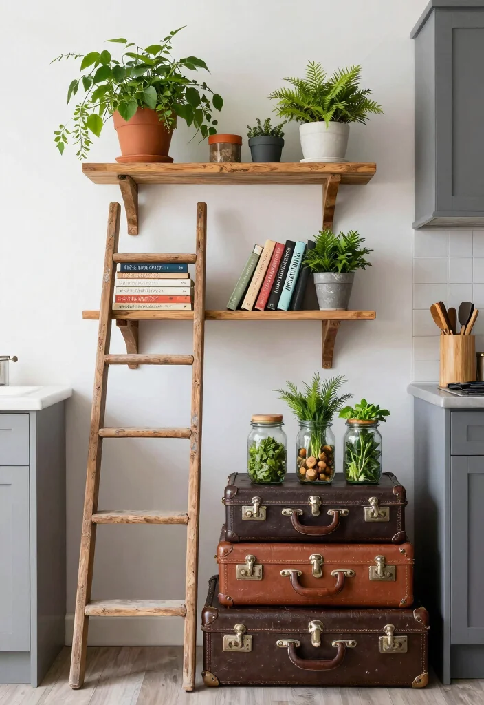 12 Eclectic Kitchen Ideas with Mixed Texture and Color 9. Upcycled Decor Accents 0