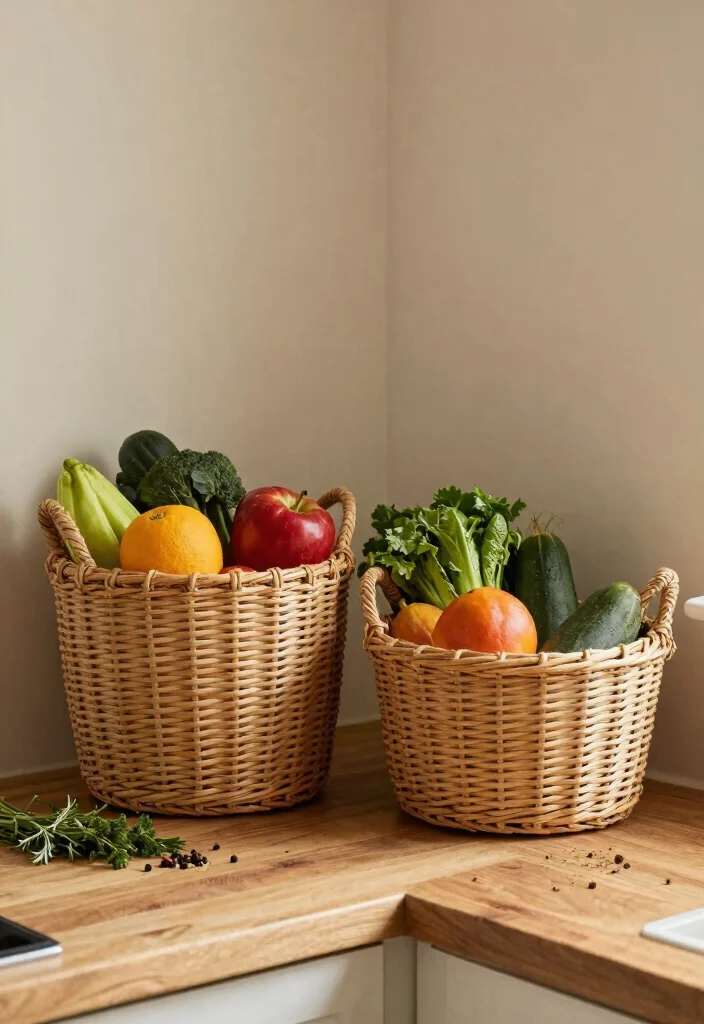 12 Indian Kitchen Utility Area Ideas for Daily Function 5. Decorative Storage Baskets 0