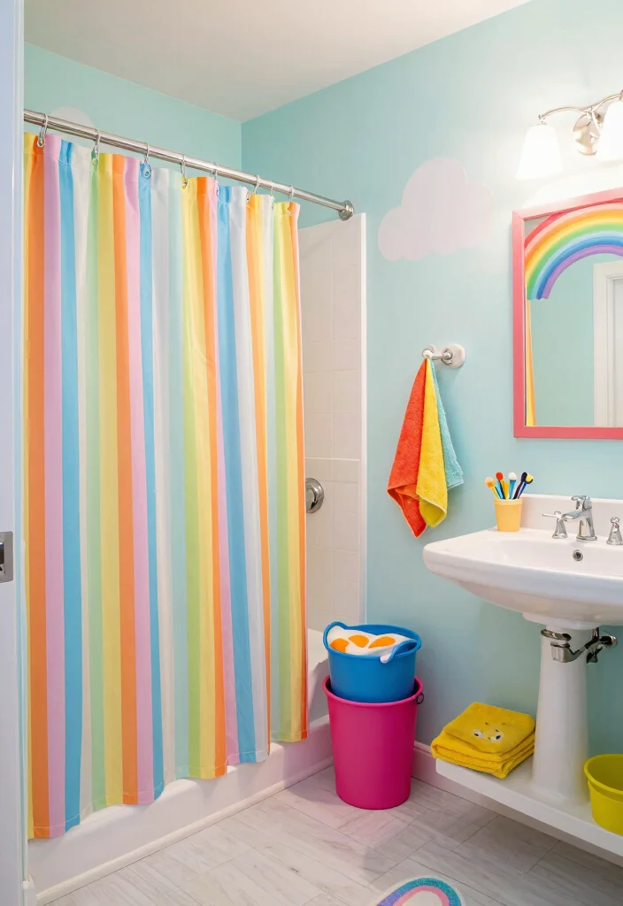 12 Kids Bathroom Decor Ideas That Are Fun and Functional 2. Rainbow Brights 0