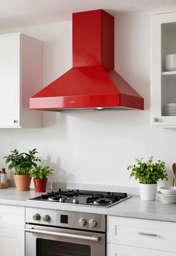 12 Kitchen Hood Ideas for Modern Functional Cooking 9. Bold Color Accented Hoods 0