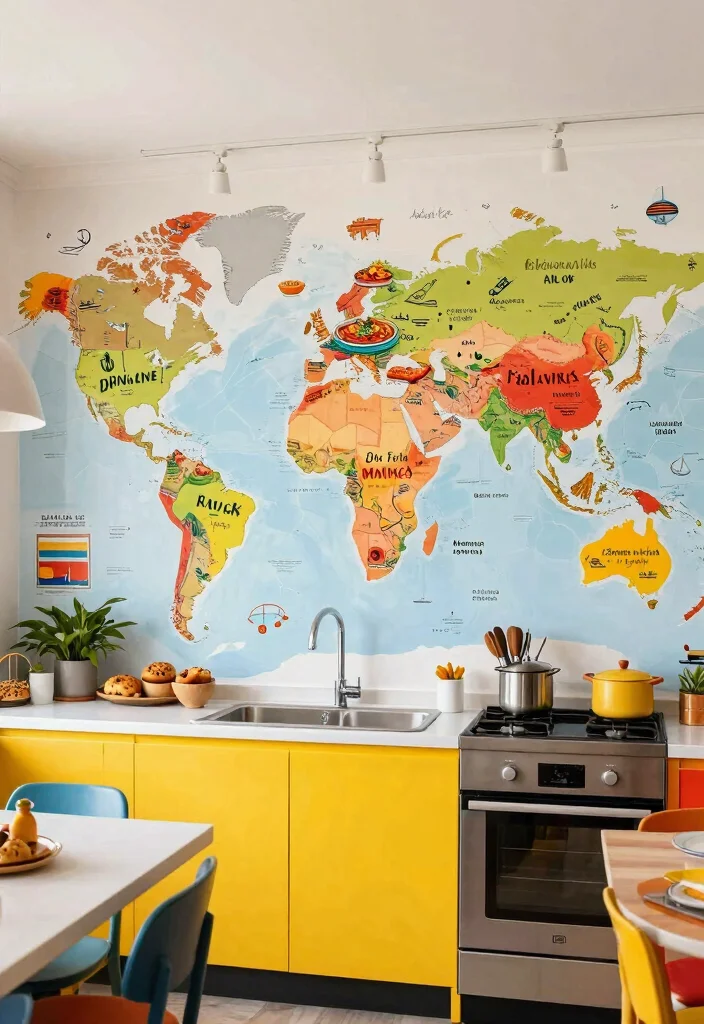 12 Kitchen Mural Ideas for Artistic Personality 10. Adventure Travel Map 0