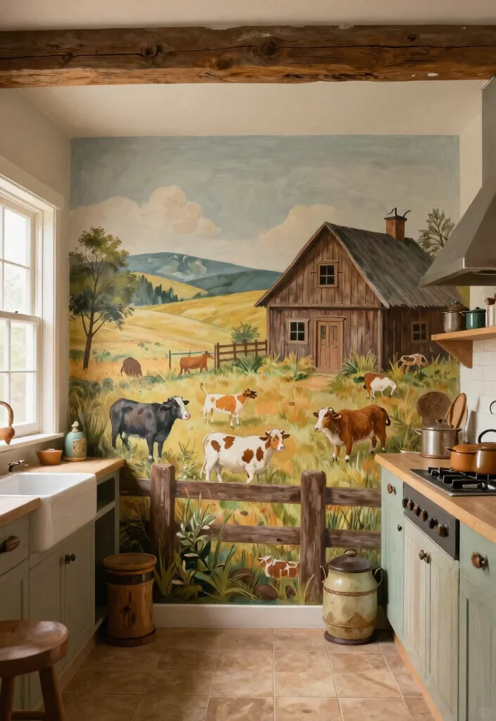 12 Kitchen Mural Ideas for Artistic Personality 11. Rustic Farmhouse Charm 0