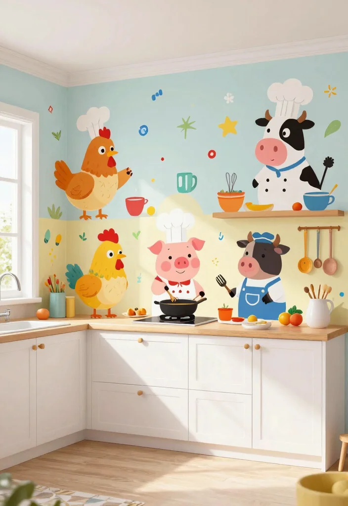 12 Kitchen Mural Ideas for Artistic Personality 4. Playful Animal Characters 0