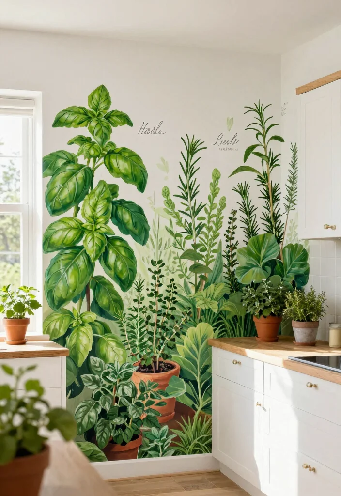 12 Kitchen Mural Ideas for Artistic Personality 6. Botanical Herb Garden 0