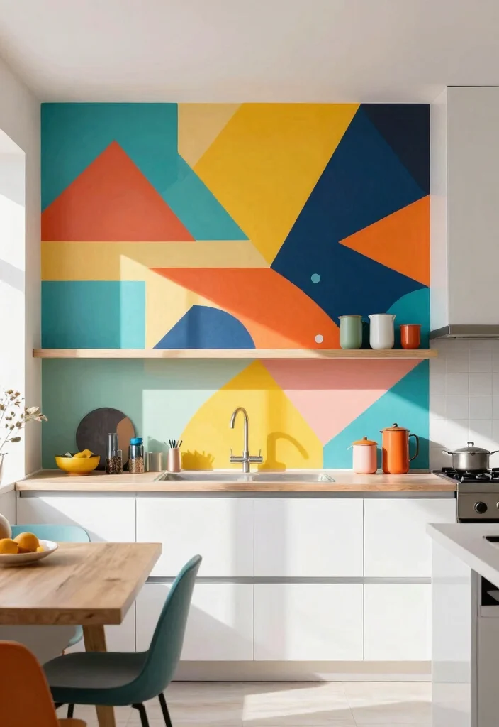 12 Kitchen Mural Ideas for Artistic Personality 8. Modern Geometric Patterns 0