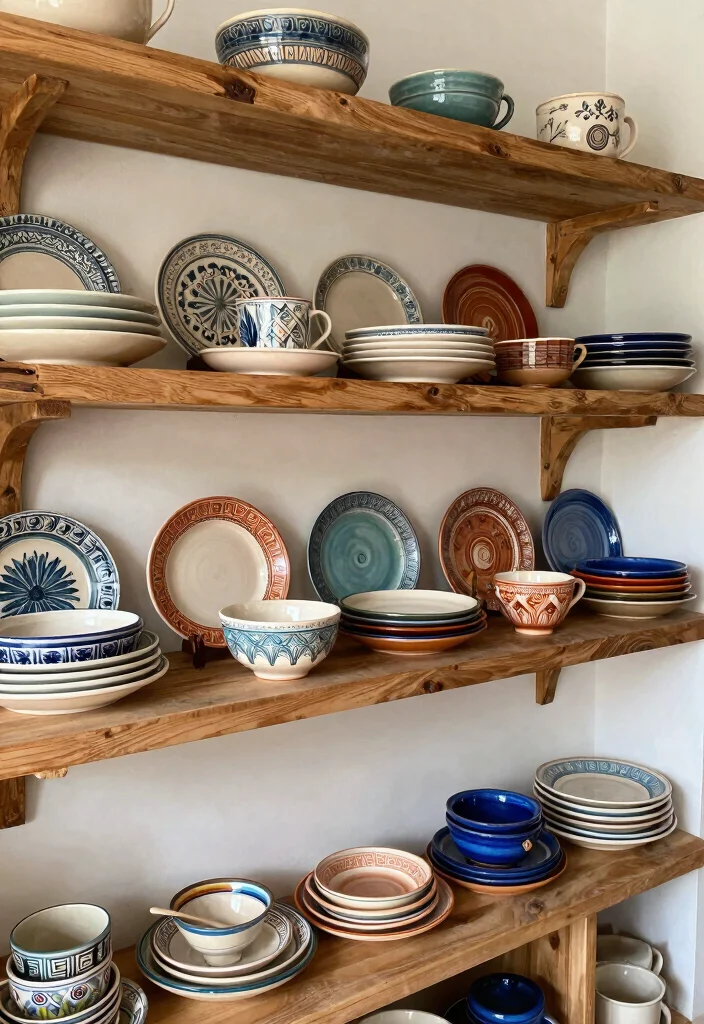 12 Kitchen Picture Ideas for Wall Decor 10. Handcrafted Pottery Displays 0
