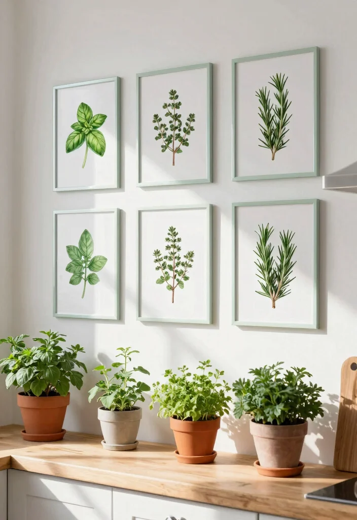 12 Kitchen Picture Ideas for Wall Decor 2. Framed Herbal Illustrations 0