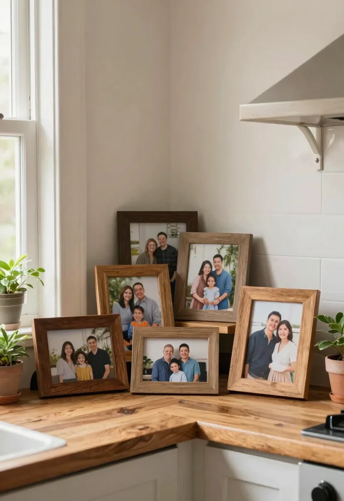 12 Kitchen Picture Ideas for Wall Decor 5. Family Photos in Rustic Frames 0