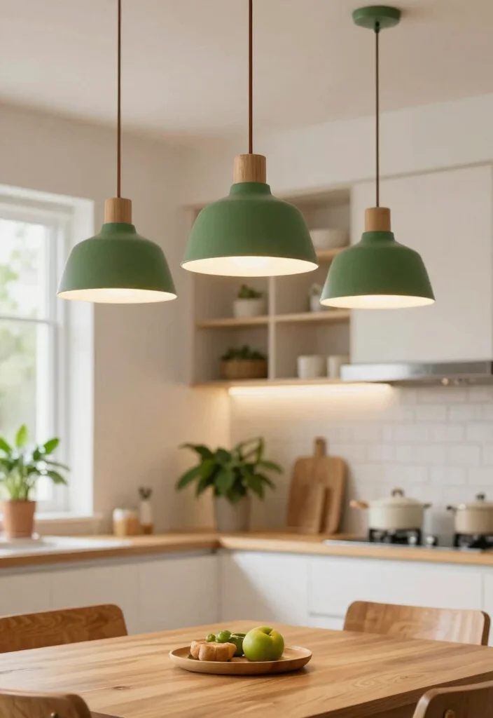 12 Light Green Kitchen Ideas for a Fresh Natural Feel 10. Green Lighting Fixtures 0