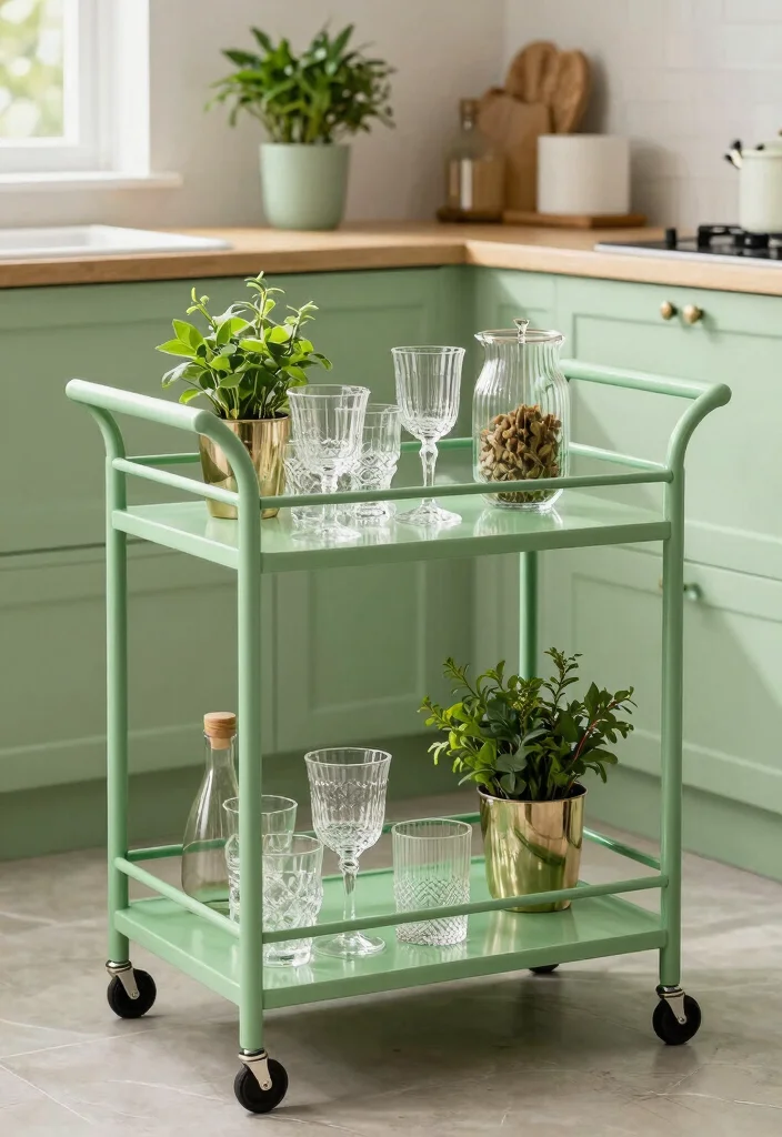 12 Light Green Kitchen Ideas for a Fresh Natural Feel 11. Light Green Bar Carts 0