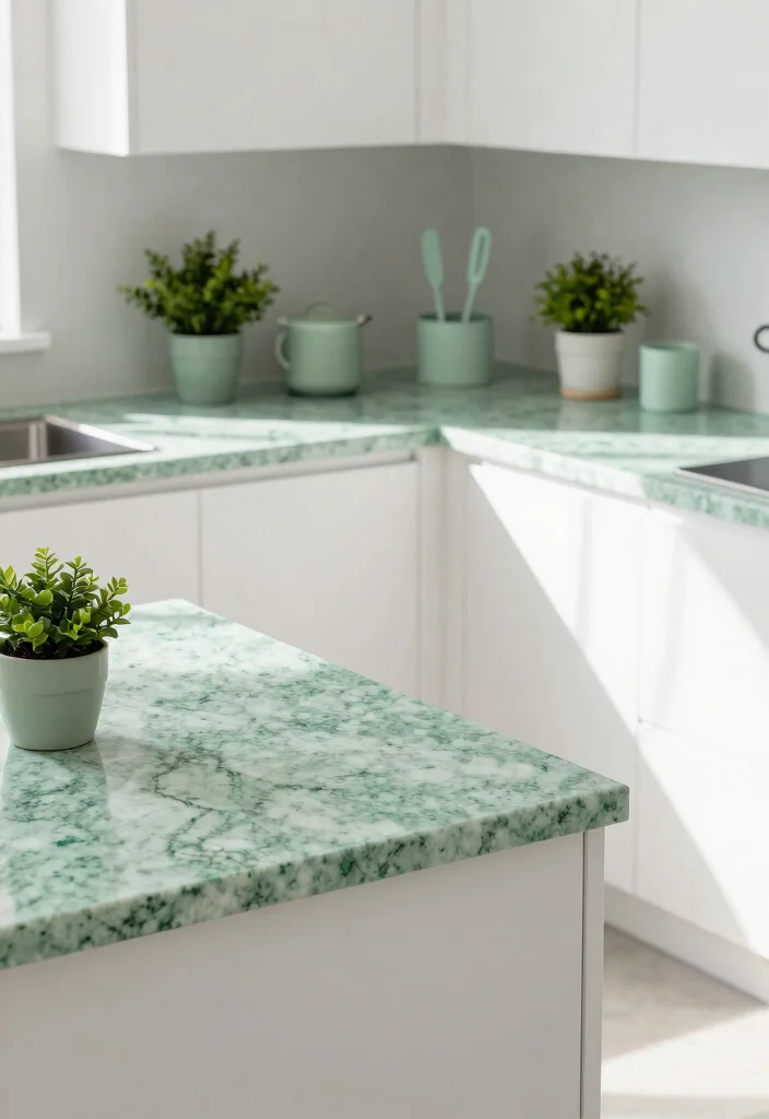 12 Light Green Kitchen Ideas for a Fresh Natural Feel 5. Soft Green Countertops 0