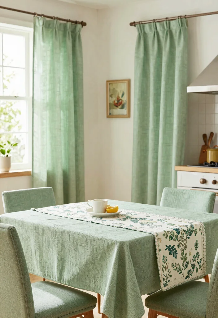 12 Light Green Kitchen Ideas for a Fresh Natural Feel 9. Textured Light Green Fabrics 0