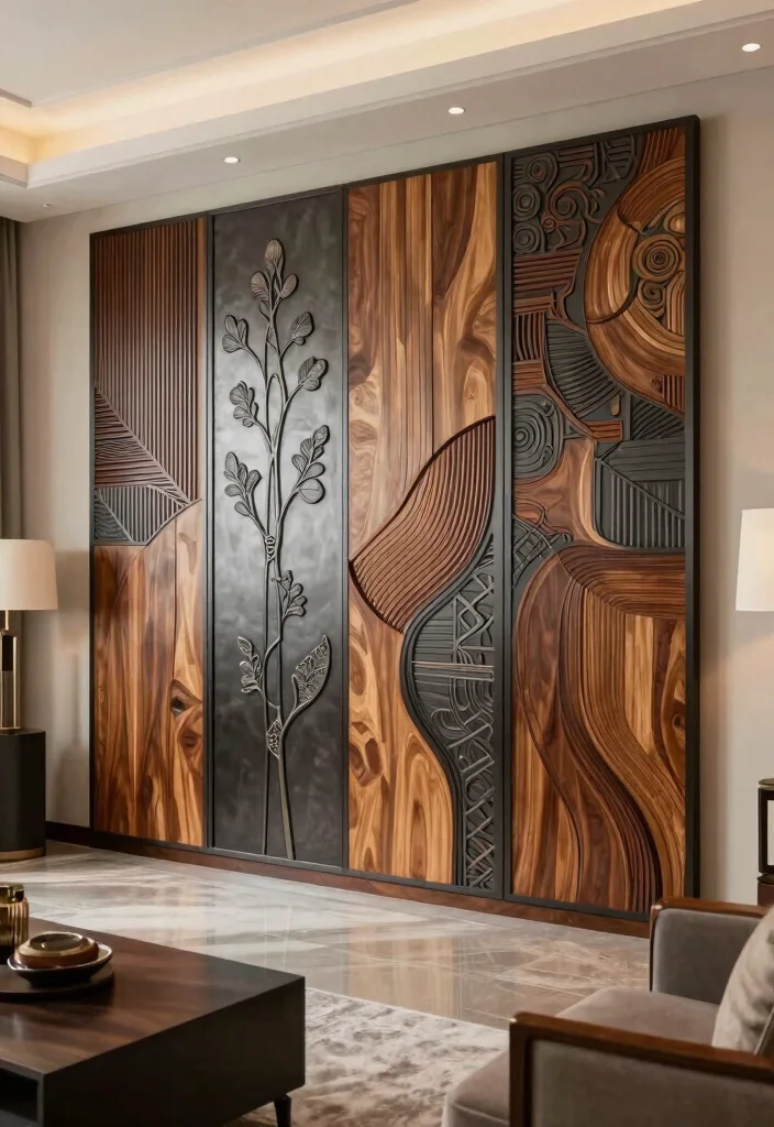 12 Living Room Divider Ideas for Small Spaces 11. Artistic Wall Panels Unique Textures 0