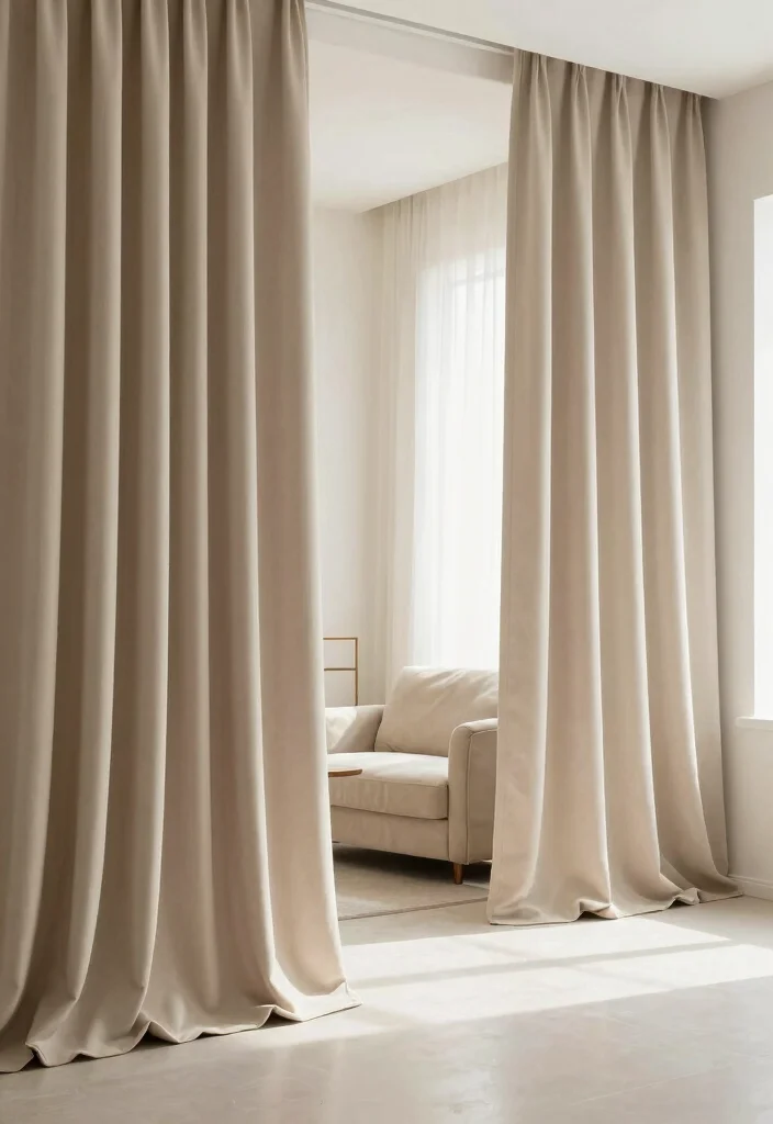 12 Living Room Divider Ideas for Small Spaces 2. Floor to Ceiling Curtains Soft and Cozy Separation 0