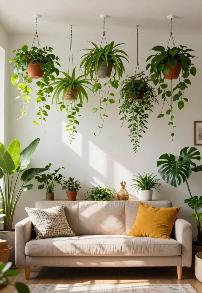 12 Living Room Divider Ideas for Small Spaces 6. Hanging Plants Nature Inspired Dividers 0