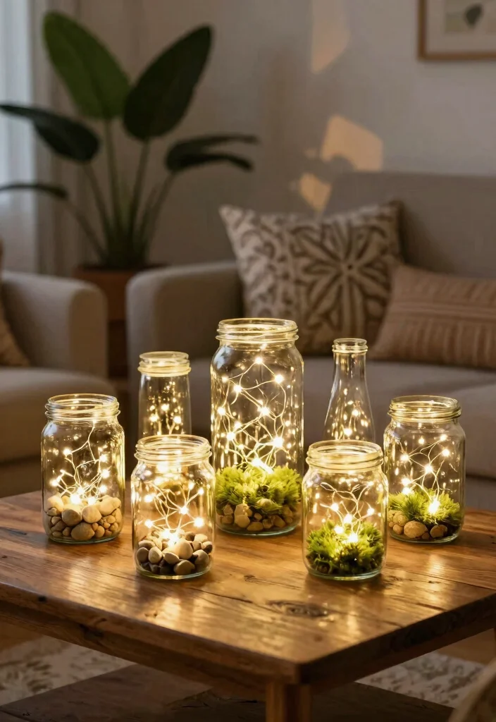 12 Living Room Fairy Light Ideas for Soft Glow 1 12 Living Room Fairy Light Ideas for Soft Glow 1. Fairy Lights in Glass Jars 0