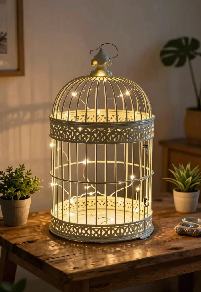 12 Living Room Fairy Light Ideas for Soft Glow 38 12 Living Room Fairy Light Ideas for Soft Glow 8. Fairy Lights in a Vintage Birdcage 0