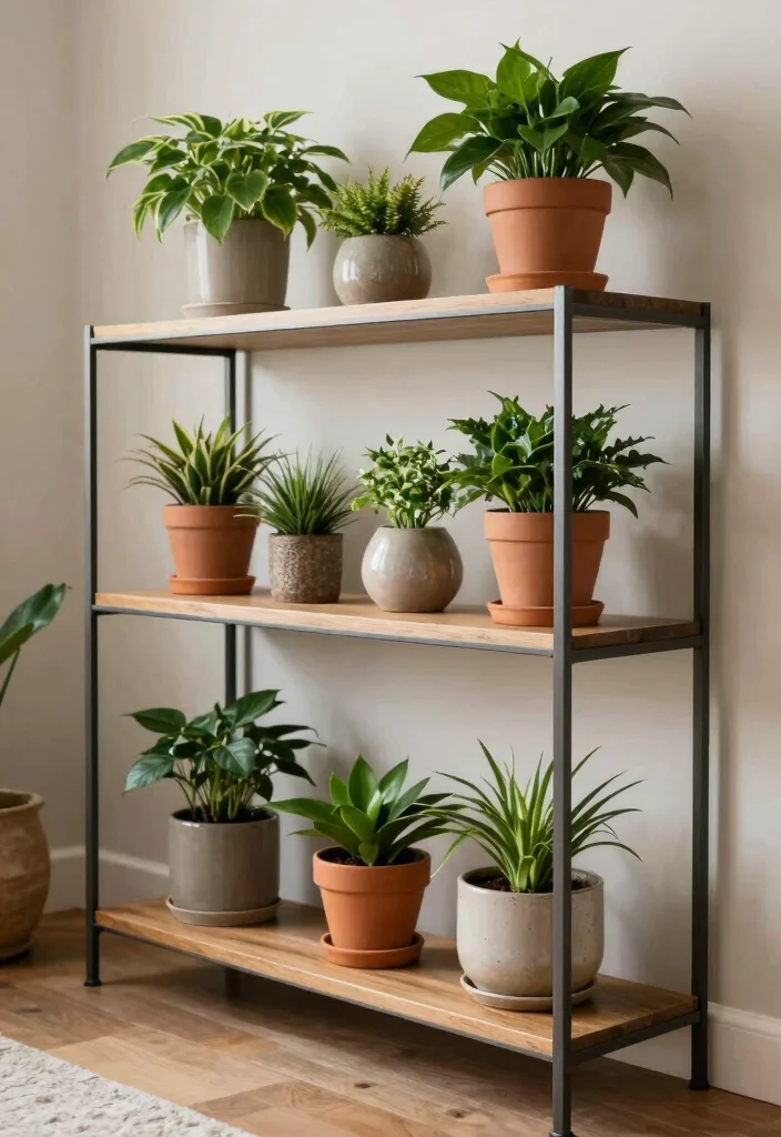 12 Living Room Plant Shelf Ideas to Bring Nature Indoors 62 12 Living Room Plant Shelf Ideas to Bring Nature Indoors 12. Mixed Materials for Depth 0