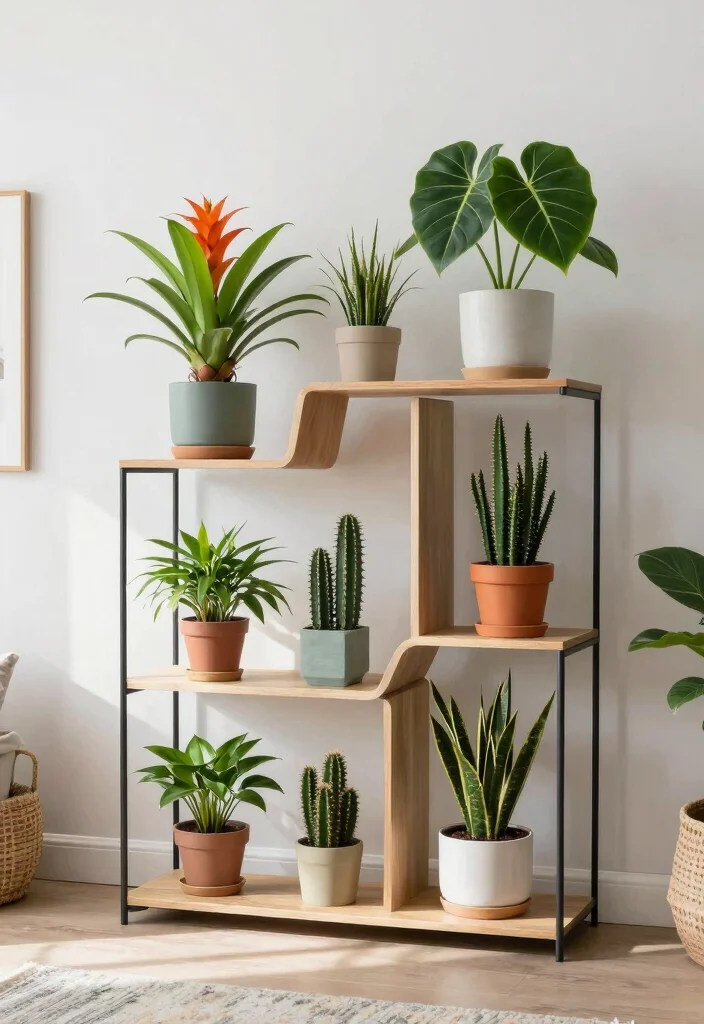 12 Living Room Plant Shelf Ideas to Bring Nature Indoors 48 12 Living Room Plant Shelf Ideas to Bring Nature Indoors 8. Geometric Shelf Design 0