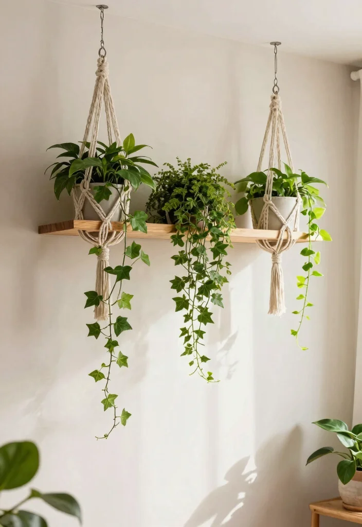 12 Living Room Plant Shelf Ideas to Bring Nature Indoors 49 12 Living Room Plant Shelf Ideas to Bring Nature Indoors 9. Hanging Plant Shelf 0