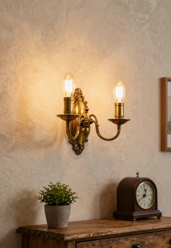 12 Living Room Wall Light Ideas for Cozy Ambience 1. Antique Brass Sconces 0