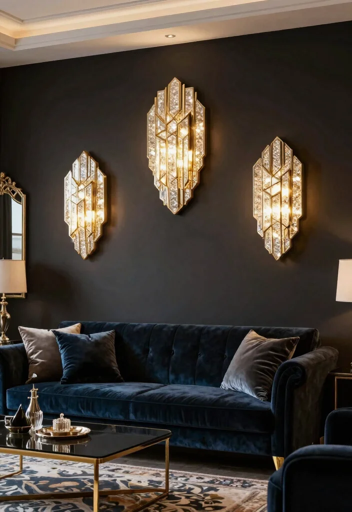 12 Living Room Wall Light Ideas for Cozy Ambience 5. Art Deco Inspired Lights 0