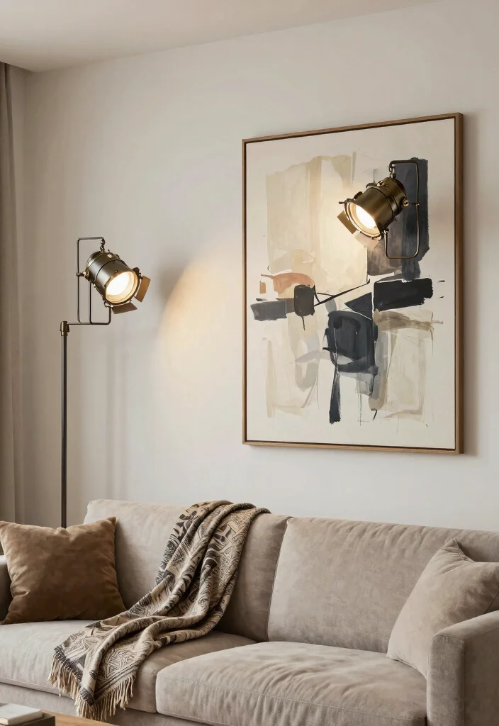 12 Living Room Wall Light Ideas for Cozy Ambience 6. Vintage Spotlight Fixtures 0