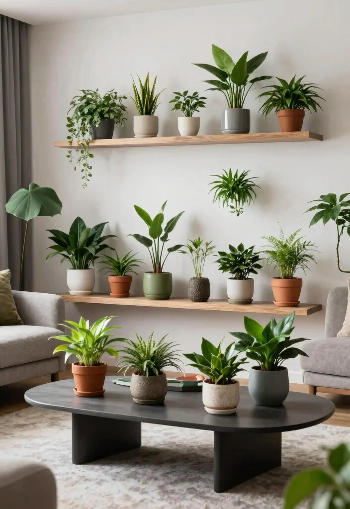 12 Living Room with Plants Ideas for a Fresh Look 12. Accessorize with Greenery 0