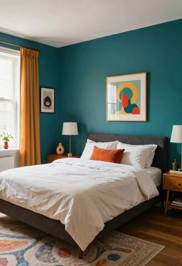 12 MCM Bedroom Ideas with Retro Modern Style 23 12 MCM Bedroom Ideas with Retro Modern Style 3. Bright and Bold Color Palette 0