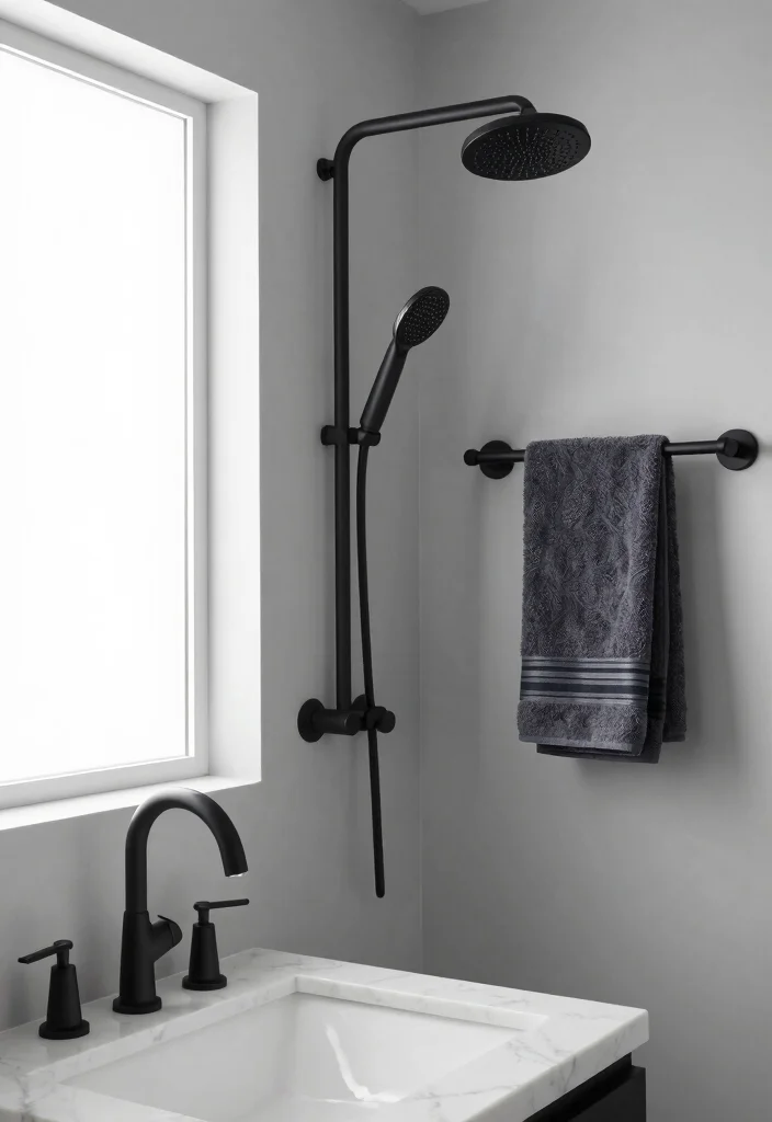 12 Men’s Bathroom Decor Ideas with Clean Masculine Style 1 12 Mens Bathroom Decor Ideas with Clean Masculine Style 1. Sleek Black Fixtures 0