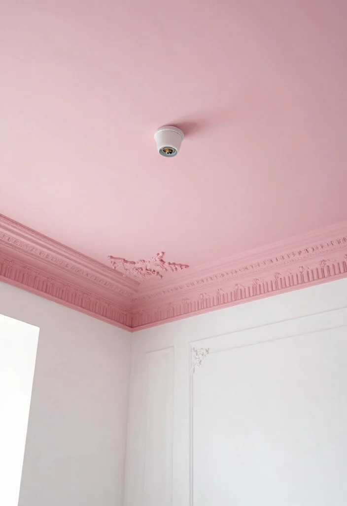12 Pink White and Grey Bedroom Ideas with Soft Balance 11. Statement Ceiling 0