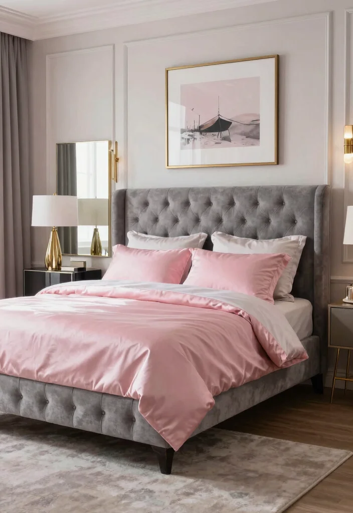 12 Pink White and Grey Bedroom Ideas with Soft Balance 4. Elegant Touches 0