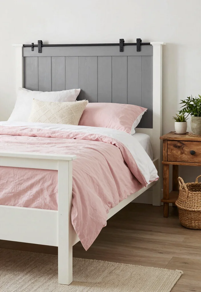 12 Pink White and Grey Bedroom Ideas with Soft Balance 7. Rustic Elements 0