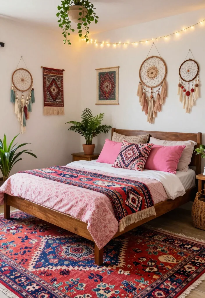 12 Pink and Brown Bedroom Ideas for Warm Contrast 1. Bohemian Bliss 0
