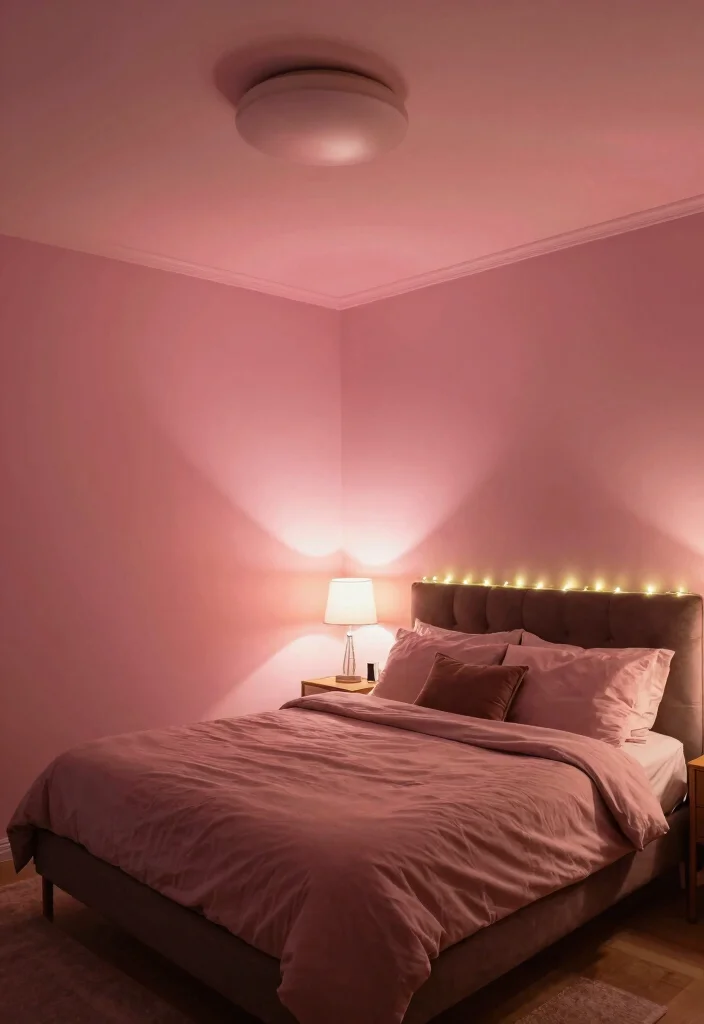 12 Pink and Brown Bedroom Ideas for Warm Contrast 11. Layered Lighting 0
