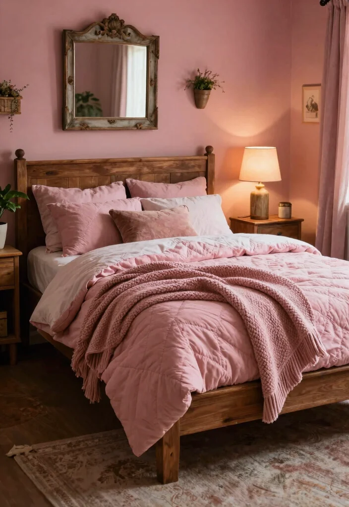 12 Pink and Brown Bedroom Ideas for Warm Contrast 3. Cozy Rustic Retreat 0