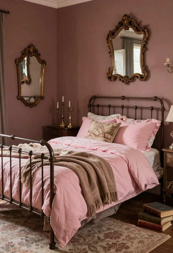 12 Pink and Brown Bedroom Ideas for Warm Contrast 5. Vintage Chic 0