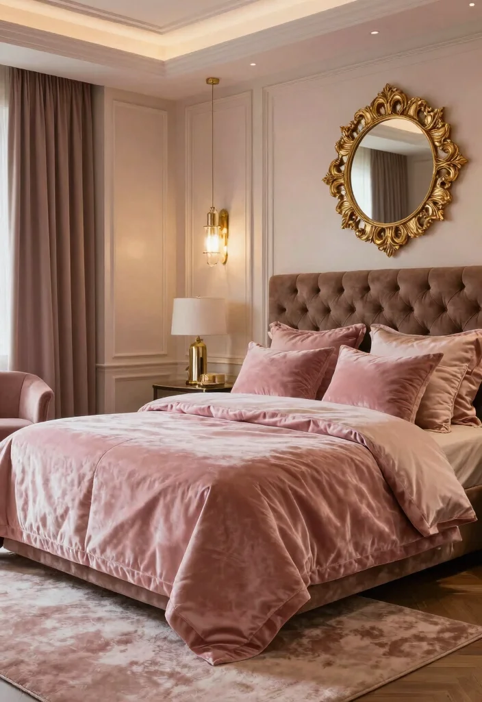 12 Pink and Brown Bedroom Ideas for Warm Contrast 6. Luxurious Touch 0