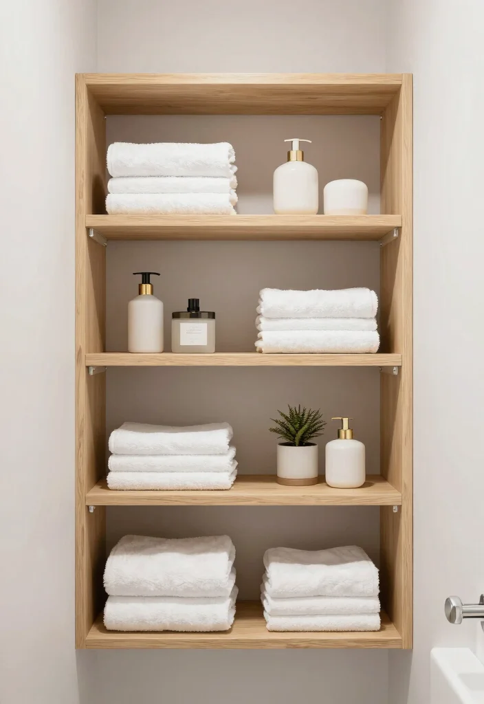 12 Small Bathroom with Shower Ideas That Feel Open and Airy 11. Incorporate Open Shelving 0