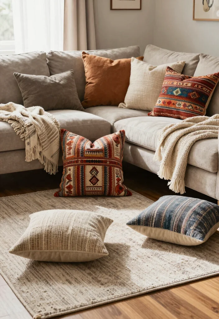 12 Small Boho Living Room Ideas with Relaxed Vibes 1. Layered Textiles for Comfort 0
