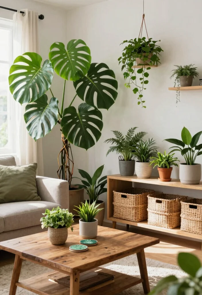 12 Small Boho Living Room Ideas with Relaxed Vibes 2. Greenery and Natural Elements 0