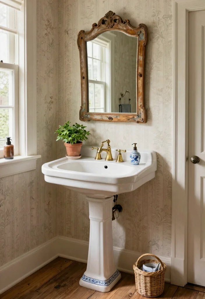12 Small Cottage Bathroom Ideas with Vintage Cozy Vibes 1 12 Small Cottage Bathroom Ideas with Vintage Cozy Vibes 1. Vintage Sink with Pedestal 0