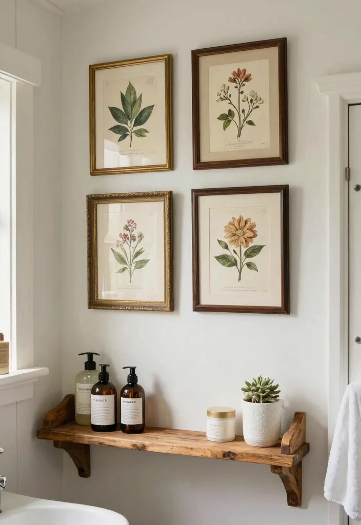 12 Small Cottage Bathroom Ideas with Vintage Cozy Vibes 62 12 Small Cottage Bathroom Ideas with Vintage Cozy Vibes 12. Charming Wall Art 0
