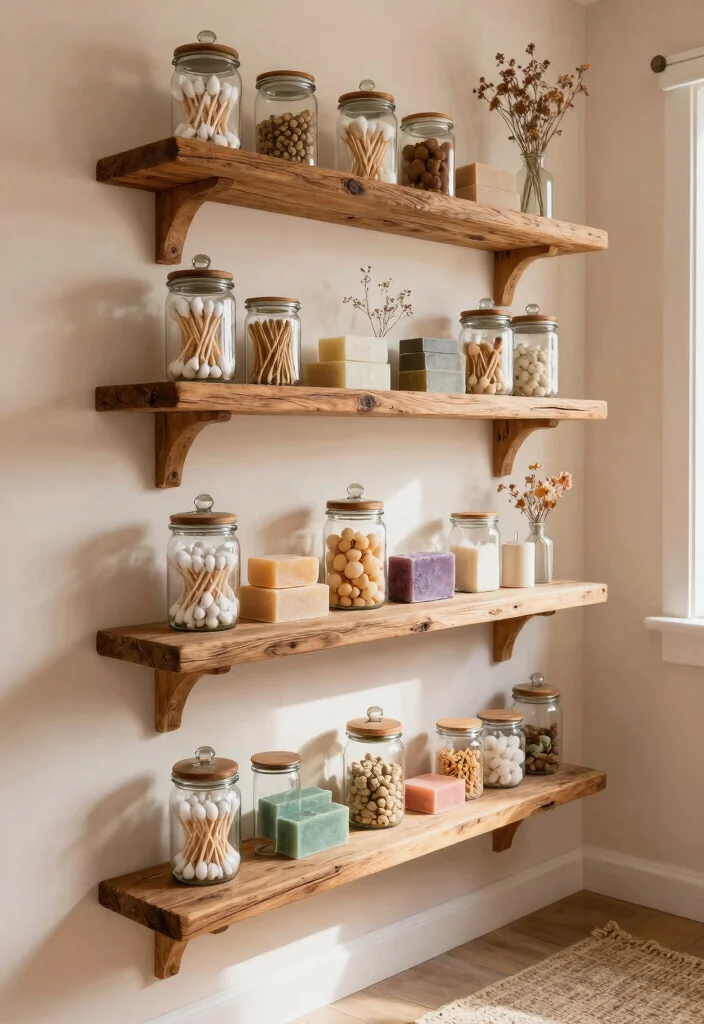 12 Small Cottage Bathroom Ideas with Vintage Cozy Vibes 12 12 Small Cottage Bathroom Ideas with Vintage Cozy Vibes 2. Rustic Wood Shelving 0