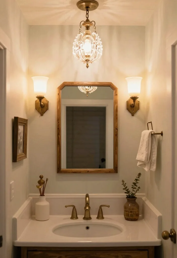 12 Small Cottage Bathroom Ideas with Vintage Cozy Vibes 47 12 Small Cottage Bathroom Ideas with Vintage Cozy Vibes 7. Charming Light Fixtures 0