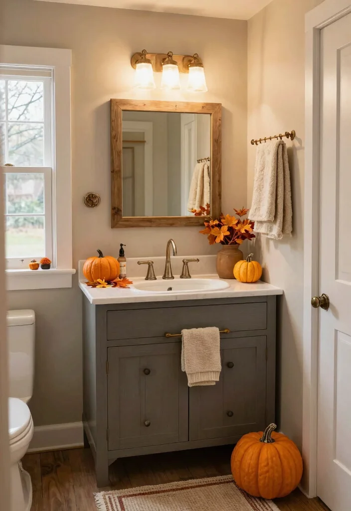 12 Small Farmhouse Bathroom Ideas with Cozy Rustic Charm 12. Seasonal Decor Changes 0