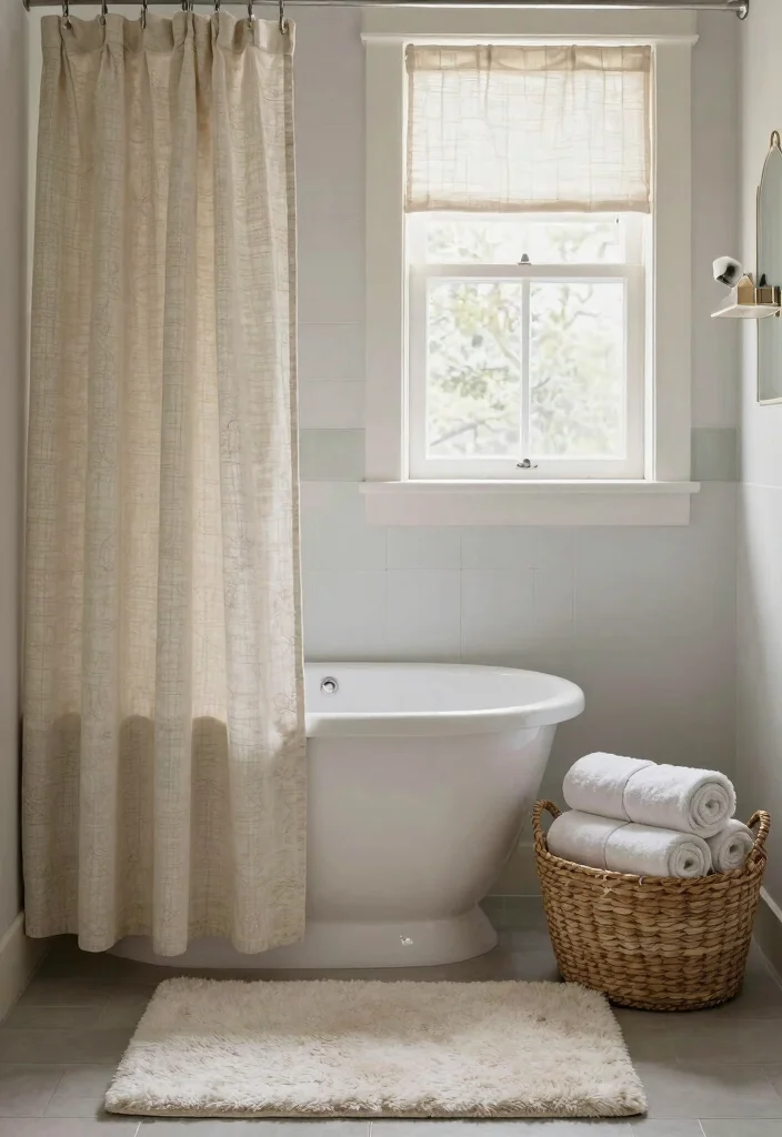 12 Small Farmhouse Bathroom Ideas with Cozy Rustic Charm 3. Cozy Textiles 0