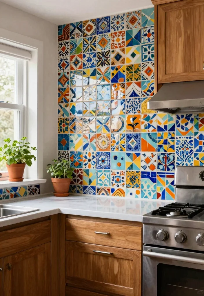 12 Traditional Kitchen Backsplash Ideas with Timeless Style 4. Artistic Mosaic Tiles 0